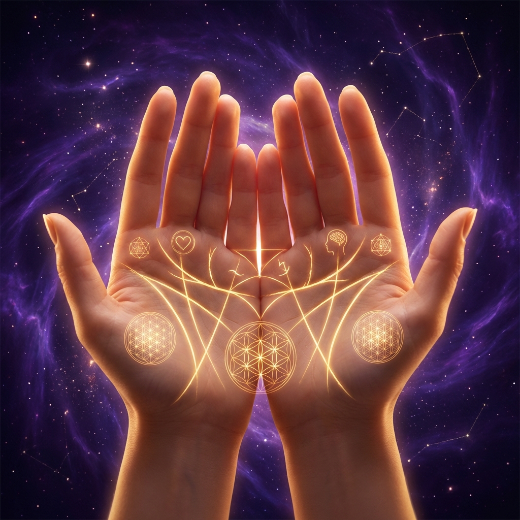 Mystical hands with sacred geometry